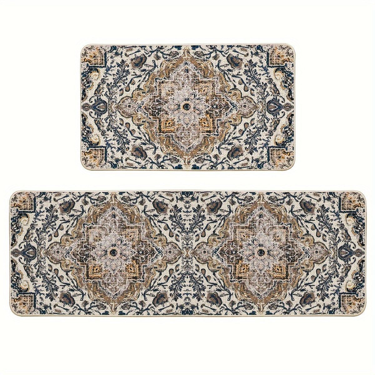 2pcs/set Sm:)e Flowers Bohemia Kitchen Mats, Daily Boho Home Decor Low-Profile Kitchen Rugs For Floor - 17x29 Inches And 17x47 Inches