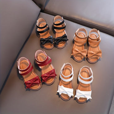 Adorable Bow-Adorned Casual Sandals For Baby Girls, Soft Sole Sandals Perfect For Walking