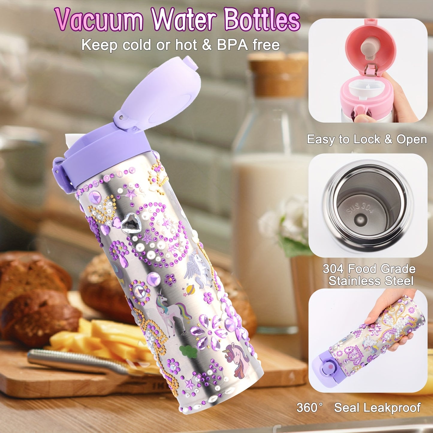 Gifts for Girls 4 5 6 7 8 9 10 11 Year Old, Easter Birthday Gifts Girl, Decorate Your Own Water Bottle Baseball Cap Kids with Glitter Gems & cute Stickers, cute Water Bottles for Girls Age 4-7