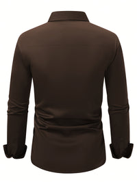Elegant Solid Color Men'S Dress Shirt - Polyester Woven Fabric, Regular Fit, Button-Down Collar, All-Season Comfort, Ideal Gift for Partners
