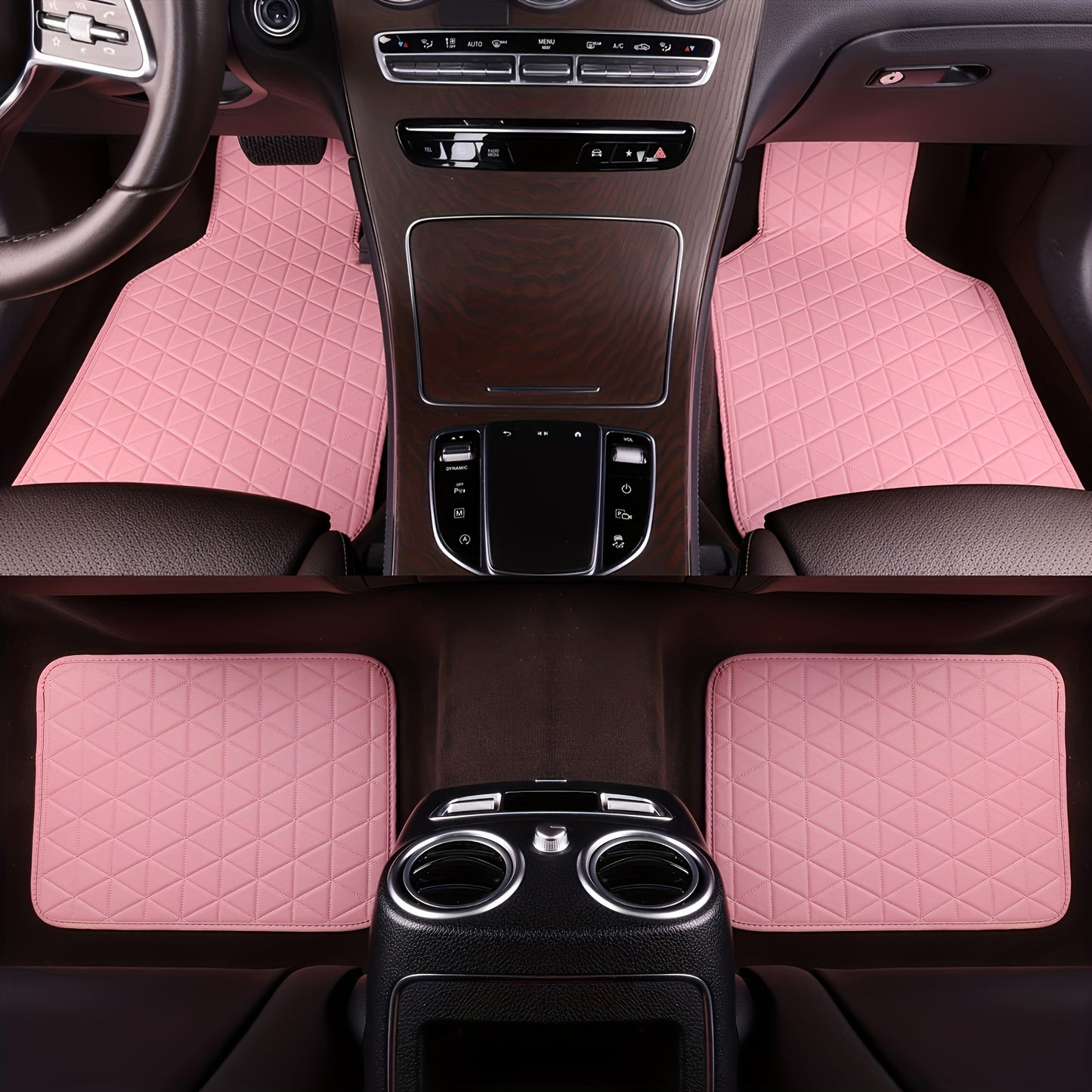 4pcs Car Floor Mats Waterproof PU Leather Universal Car Mats, Simple Design for Men And Women Car Interior Accessories