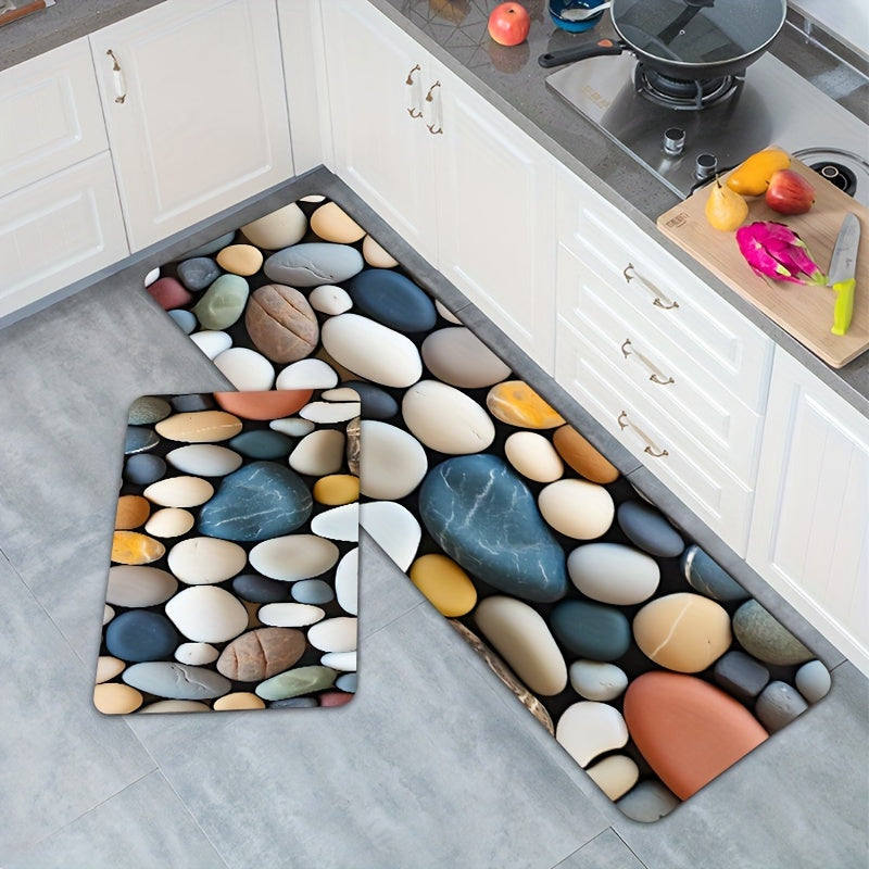 1pc Vibrant Pebble Pattern Rug - Anti-Slip Bathroom & Kitchen Mats, Decorative Water-Resistant Floor Coverings for Indoor/Outdoor Use, Perfect Non-Slip Bath Mat, Kitchen & Toilet Mats