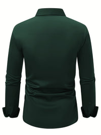 Elegant Solid Color Men'S Dress Shirt - Polyester Woven Fabric, Regular Fit, Button-Down Collar, All-Season Comfort, Ideal Gift for Partners