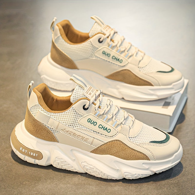Mens Fashionable Chunky Sneakers - Ultra-Breathable Pillow Sole - Secure Non-Slip Grip - Durable for Outdoor Adventures - Comfortable Lace-Up Mens Shoes