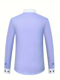 Chic Spring/Fall Men's Casual Shirt - Contrast Collar, Color Block, Long Sleeve, Easy Care, Perfect for Weekend