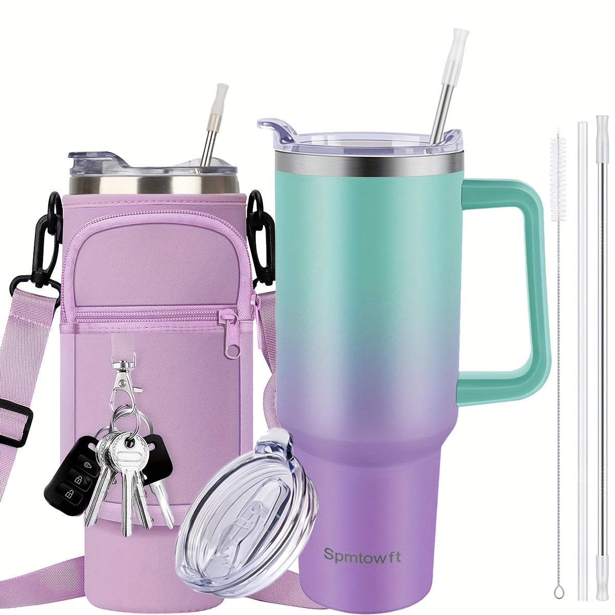 40oz Tumbler with Handle and Straw Lid& Carrier Bag, Durable Stainless Steel Travel Coffee Mug, Reusable Straw, Suitable For Hot And Cold Drinks, BPA-free Metal Water Bottles, Valentines Day Gifts, Wedding, Mens Gifts, Gifts