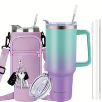 40oz Tumbler with Handle and Straw Lid& Carrier Bag, Durable Stainless Steel Travel Coffee Mug, Reusable Straw, Suitable For Hot And Cold Drinks, BPA-free Metal Water Bottles, Valentines Day Gifts, Wedding, Mens Gifts, Gifts