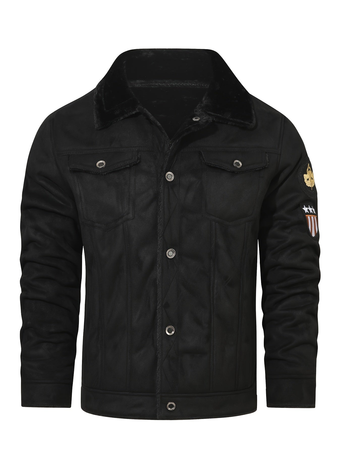 Men's Casual Polyester Jacket with Faux Lining, Solid Color, Long Sleeve, Single Breasted Placket, Non-Stretch Fabric, Regular Length, with Pockets - Daily & Casual Wear, Chilly Weather Apparel | Subtle Embellished Jacket | F