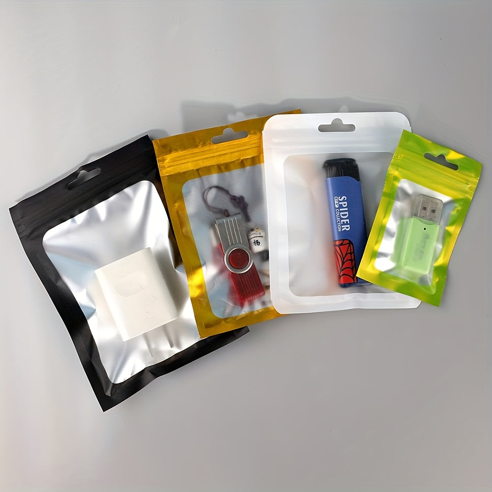 [Holographic Zipper Lock Bags] 100-Pack Holographic Zipper Lock Resealable Bags | Moisture-Proof Aluminum Foil Polyester Film Flat Transparent Window Pouch for Electronics/Jewelry/Cosmetics Organization, 4 Size Options, Non-f