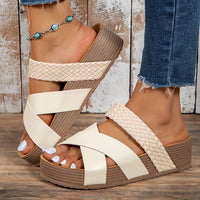 Women's Braided Cross Strap Platform Slides - Comfy Open Toe Sandals for Casual Summer Beach Outings, Breezy Outdoor Wear