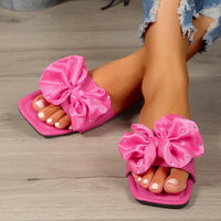 Fashionable Bowknot Slide Sandals - Solid Color Square Toe, Slip-On & Non-slip - Ultra-Flat, Lightweight for Effortless Summer Beach Wear