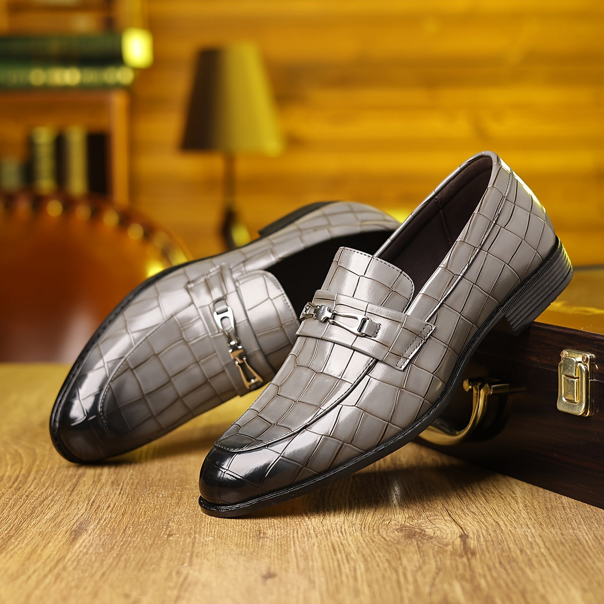 Plus Size Men's Trendy Color Block Slip On Business Style Dress Shoes, Comfy Non Slip Rubber Sole Casual Office Shoes, Men's Footwear