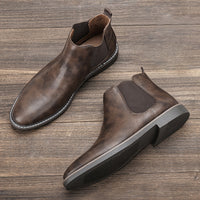 Men'S Chelsea Ankle Boots - Size 40-46, Brown Faux Cover with Black Elastic Band, Pointed Toe, TPR Sole, Ideal for Casual Wear and Vacation