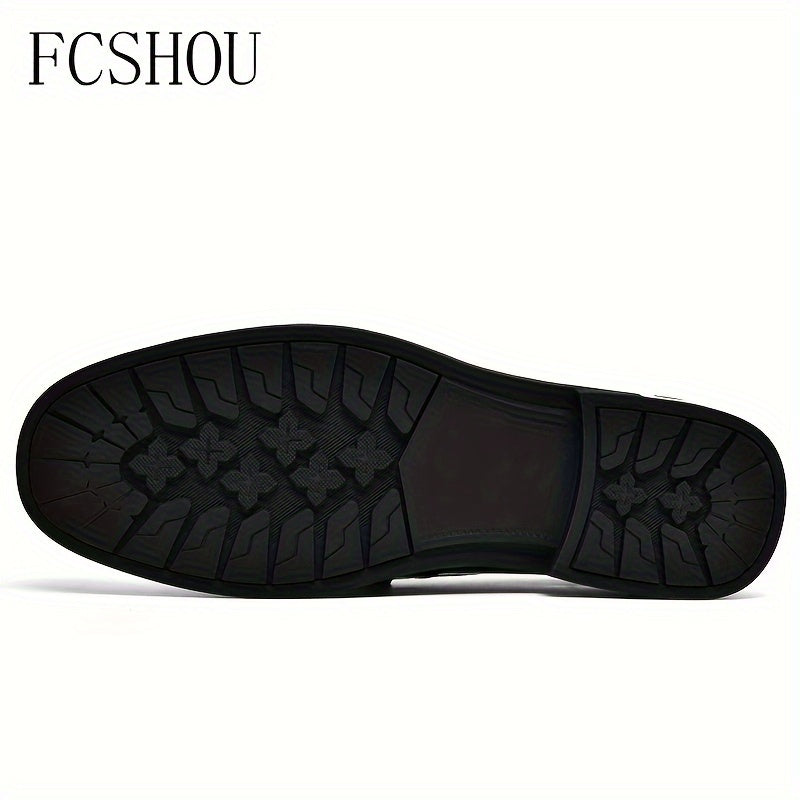 FCSHOU Plus Size Men's Solid Colour Upper Slip On Loafer Shoes, Comfy Non Slip Stitched Walking Shoes, Men's Footwear