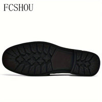 FCSHOU Plus Size Men's Solid Colour Upper Slip On Loafer Shoes, Comfy Non Slip Stitched Walking Shoes, Men's Footwear
