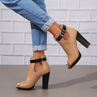 Women's High Heeled Ankle Boots, Peep Toe Cut-out Buckle Strap Block Heels, Fashion Platform Sandals