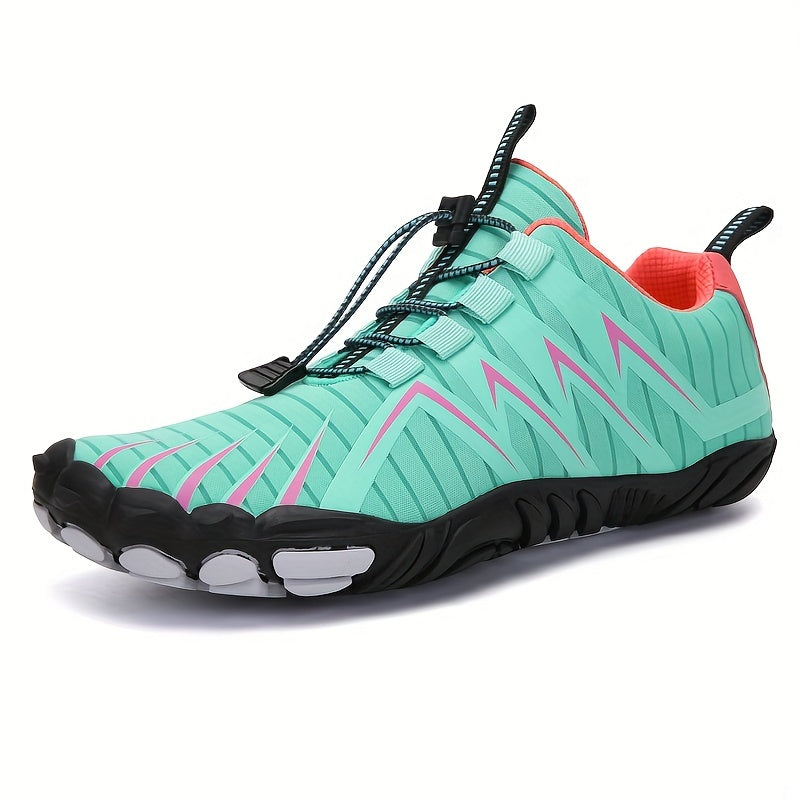 [Breathable Barefoot Water Shoes] Breathable Men's Barefoot Water Shoes - Non-Slip, Durable Striped Design - Perfect for Beach, Workout, Walking, Hiking & Running | Lace-Up Closure | Mesh Upper & Rubber Sole