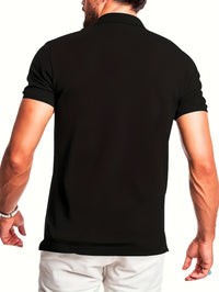 Classic Fit, Men's Casual Shirt with Chest Pocket - Breathable, Stretch Fabric for Golf & Tennis - Solid Color, Short Sleeve, Button Detail