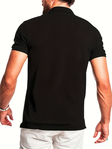 Classic Fit, Men's Casual Shirt with Chest Pocket - Breathable, Stretch Fabric for Golf & Tennis - Solid Color, Short Sleeve, Button Detail