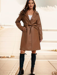 PU Leather Lapel Coat, Casual Long Sleeve Versatile Outerwear, Women's Clothing