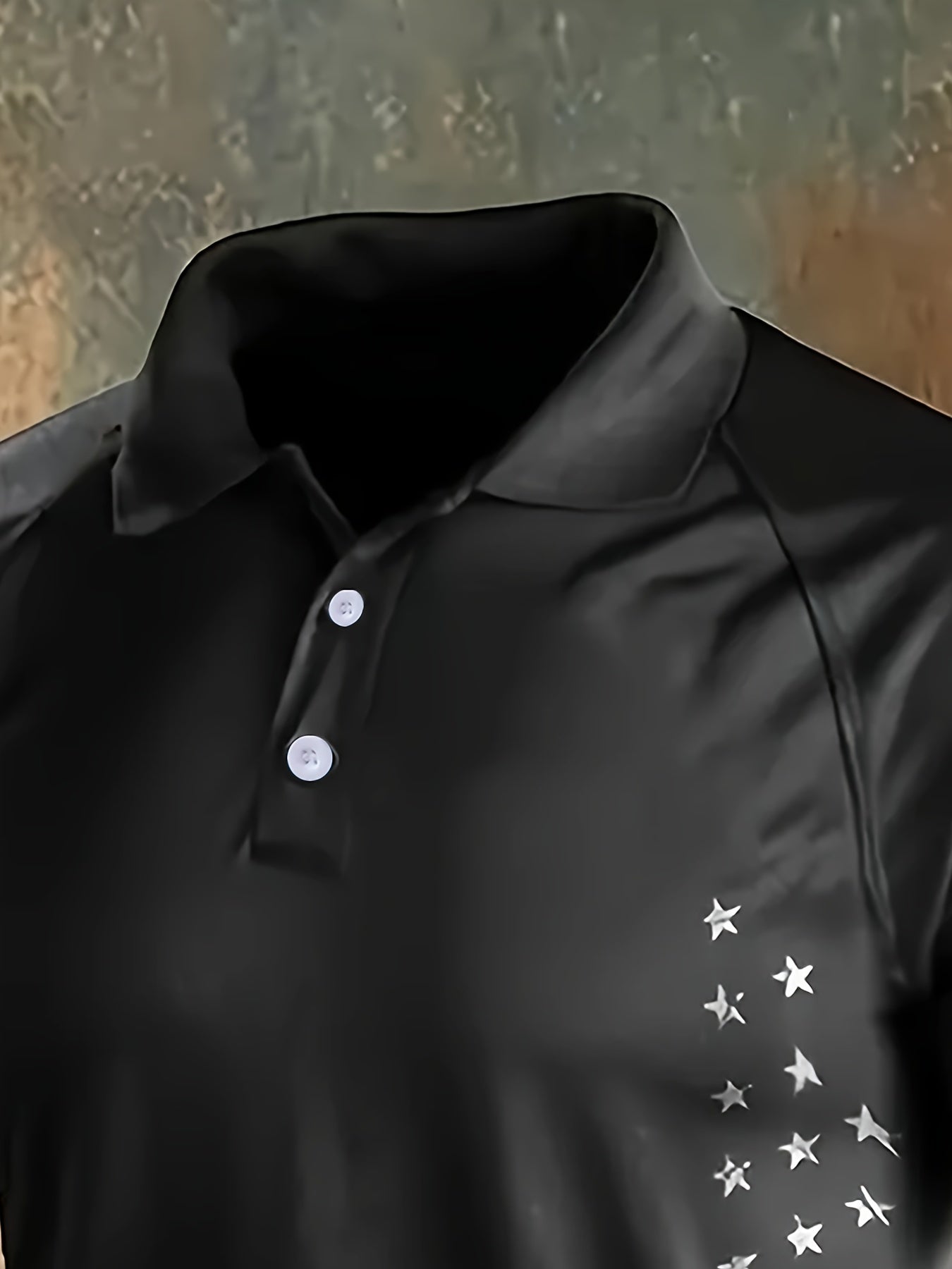 [American Flag Shirt] Lightweight American Flag Print Men's Casual Shirt - Comfortable Short Sleeve, Button-Up Collar, Black with Stars & Stripes Design, Polyester for Spring/Fall