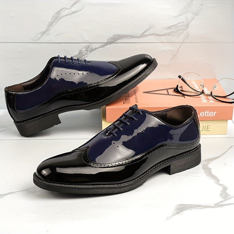 Men's Trendy Color Bock Wingtip Oxford Shoes, Comfy Non Slip Durable Lace Up Elegant Formal Shoes, Men's Footwear
