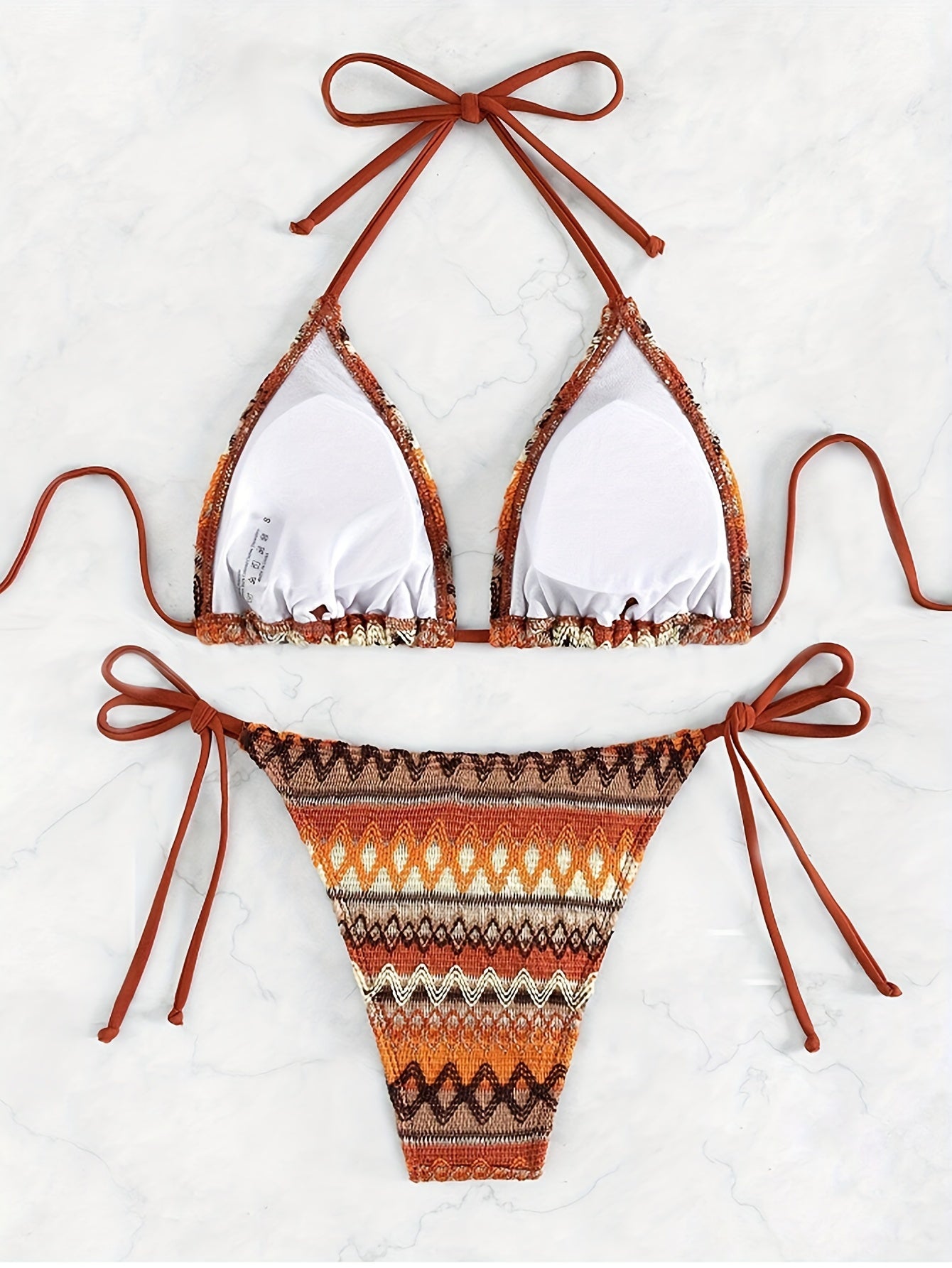 Bohemian Bikini Set, Adjustable Triangle Top With Tie Sides Bottoms, Summer Beach Swimwear, Women's Sexy Two Piece Bathing Suit
