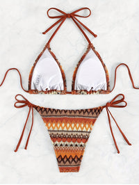 Bohemian Bikini Set, Adjustable Triangle Top With Tie Sides Bottoms, Summer Beach Swimwear, Women's Sexy Two Piece Bathing Suit