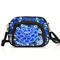 [Vibrant Crossbody Bag] Lightweight Double-Sided Vibrant Floral Embroidered Crossbody Bag for Women | Detachable Strap, Zipper Closure, Phone Pocket - Perfect for Casual Outings, Travel Accessory
