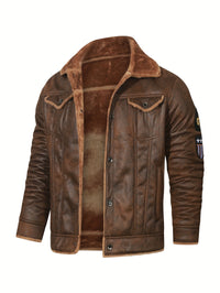 Men's Casual Polyester Jacket with Faux Lining, Solid Color, Long Sleeve, Single Breasted Placket, Non-Stretch Fabric, Regular Length, with Pockets - Daily & Casual Wear, Chilly Weather Apparel | Subtle Embellished Jacket | F