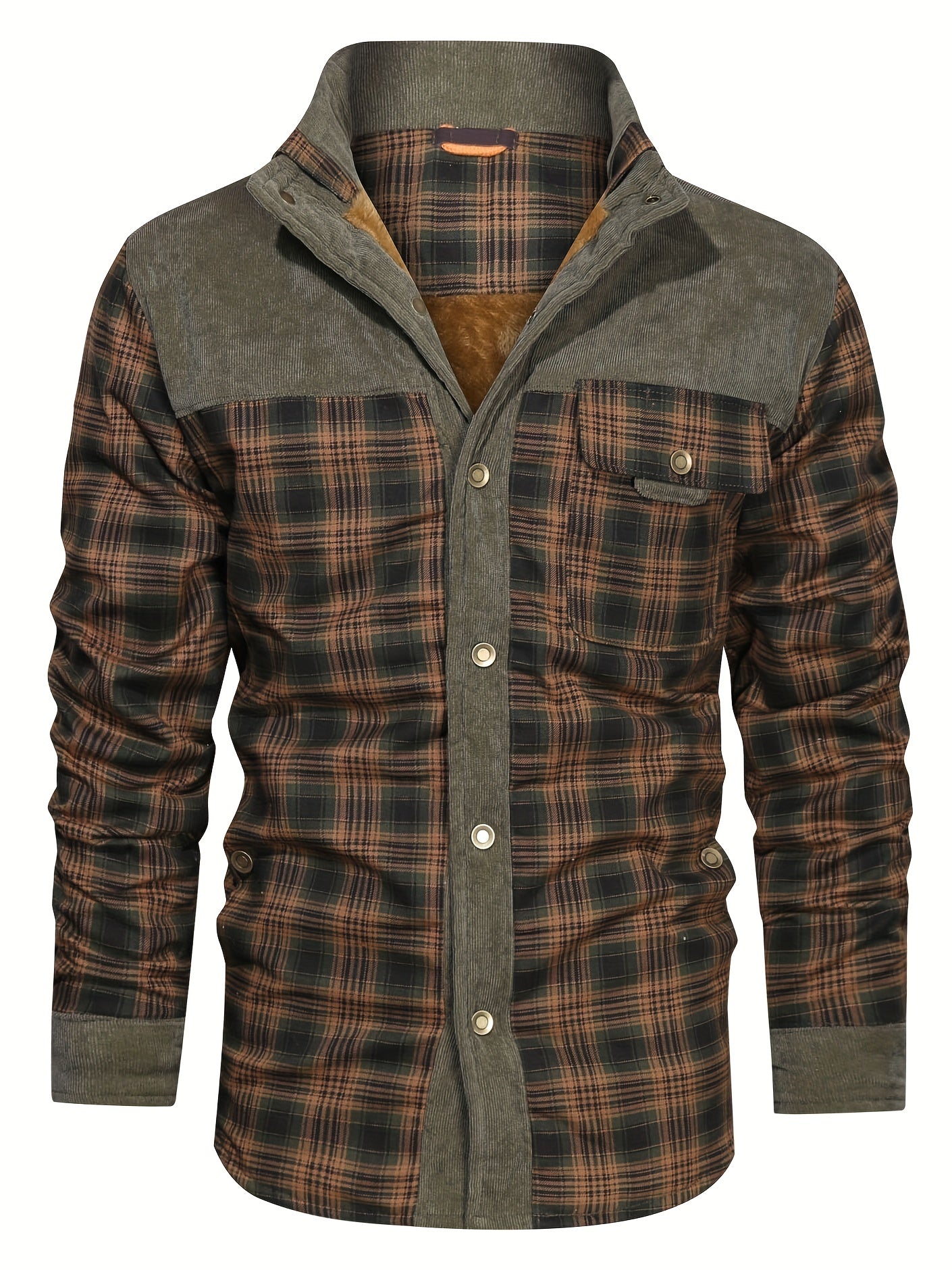 Men's Trendy Thermal Cotton Jacket, Mature Stylish Lapel Button Up Coat For Winter Outdoor Events