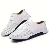 Plus Size Men's Solid Colour Business Style Shoes With Or Without Hollow Design, Comfy Non Slip Lace Up Durable Rubber Sole Shoes, Men's Footwear