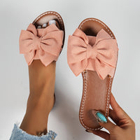 Ladies' Bowknot Flat Sandals, Solid Color Open-Toe Non-Slip Shoes, Casual Outdoor Beach Sandals.