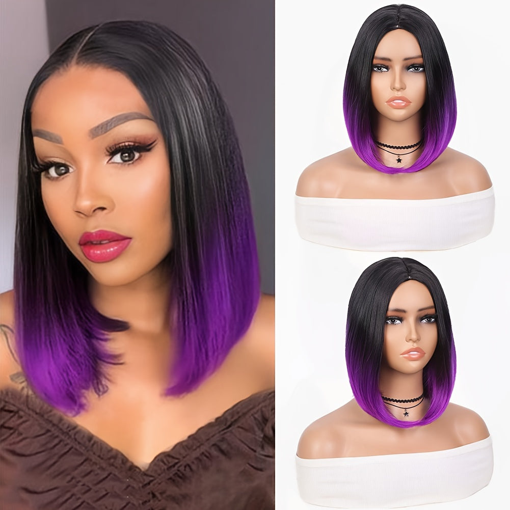14-Inch Straight Synthetic Bob Wig with Ombre Effect - Black to Red, Heat-Resistant Fiber, Daily Cosplay & Party Style, High-Density Rose Net, Perfect for Women, Party Hair Accessory | Stylish Hairpiece | Heatresistant Fiber,