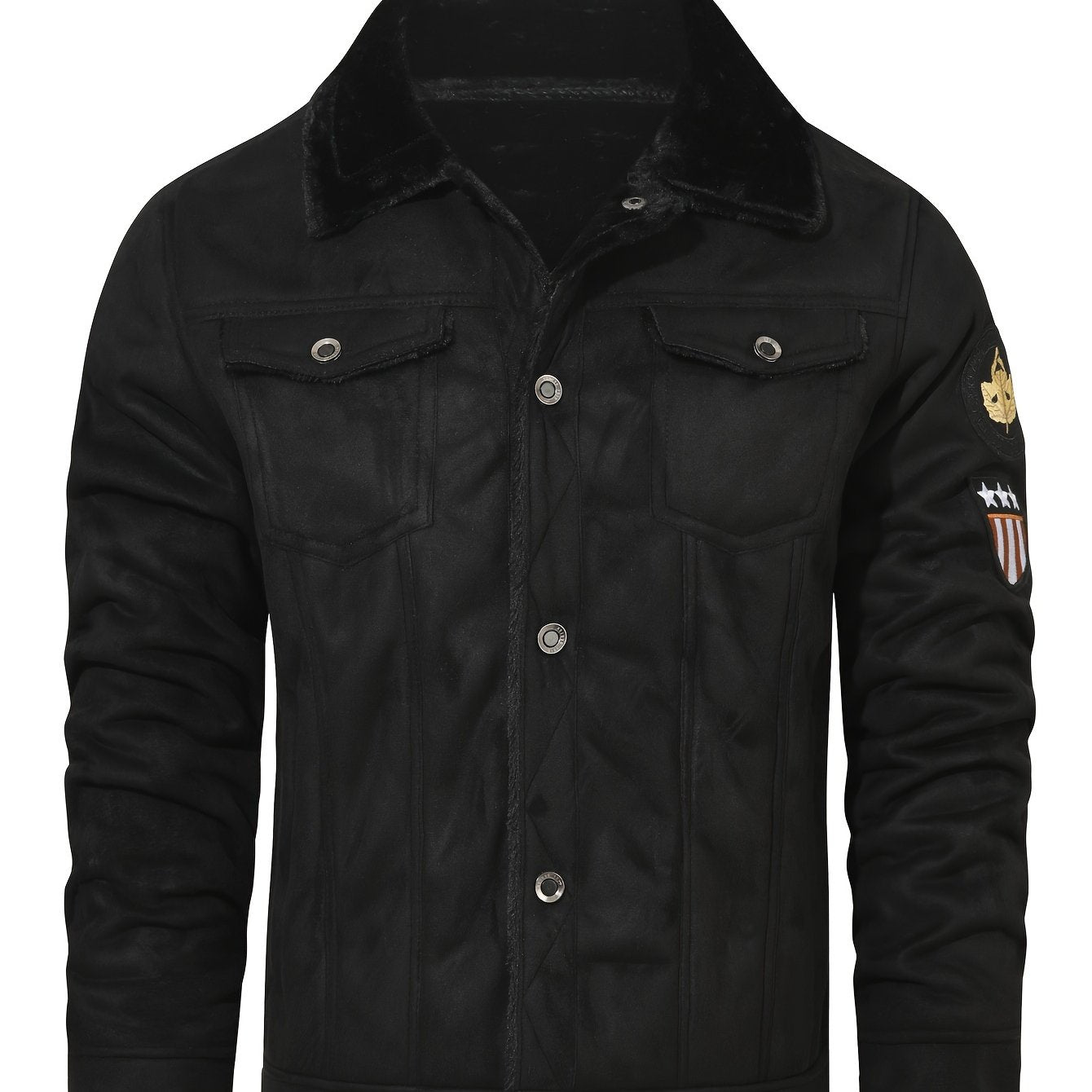 Men's Casual Polyester Jacket with Faux Lining, Solid Color, Long Sleeve, Single Breasted Placket, Non-Stretch Fabric, Regular Length, with Pockets - Daily & Casual Wear, Chilly Weather Apparel | Subtle Embellished Jacket | F