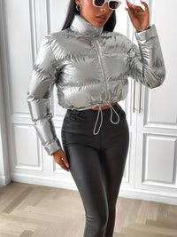 Full Zip Closure Padded Jacket For Women, Y2K Metallic Winter Warm Thickened Coat, Women's Outdoor Clothing Carnaval for Carnival & Music Festival