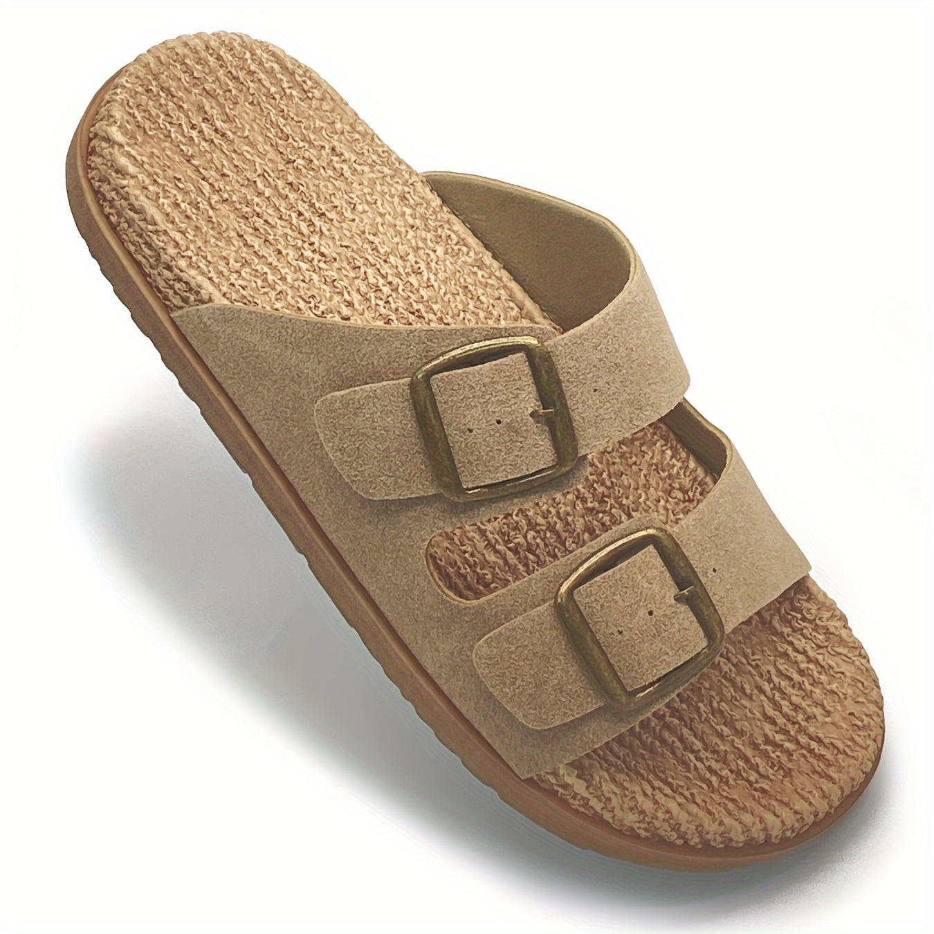 Men's Solid Colour Open Toe Breathable Slippers With Buckle Straps, Comfy Non Slip Casual Durable EVA Sole Slides, Men's Footwear