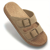 Men's Solid Colour Open Toe Breathable Slippers With Buckle Straps, Comfy Non Slip Casual Durable EVA Sole Slides, Men's Footwear