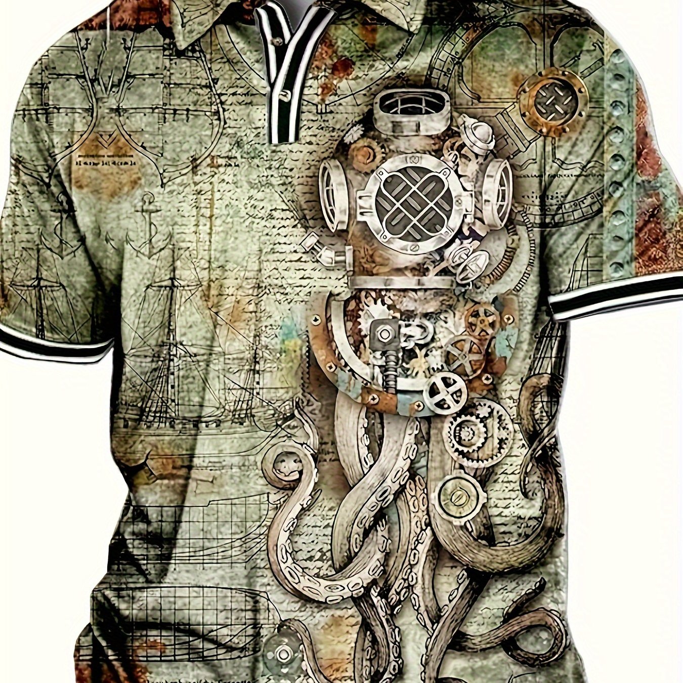Men's Casual Shirt with Unique Octopus Print - Breathable Polyester, Perfect for Golf & Outdoor Activities