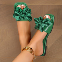 Fashionable Bowknot Slide Sandals - Solid Color Square Toe, Slip-On & Non-slip - Ultra-Flat, Lightweight for Effortless Summer Beach Wear