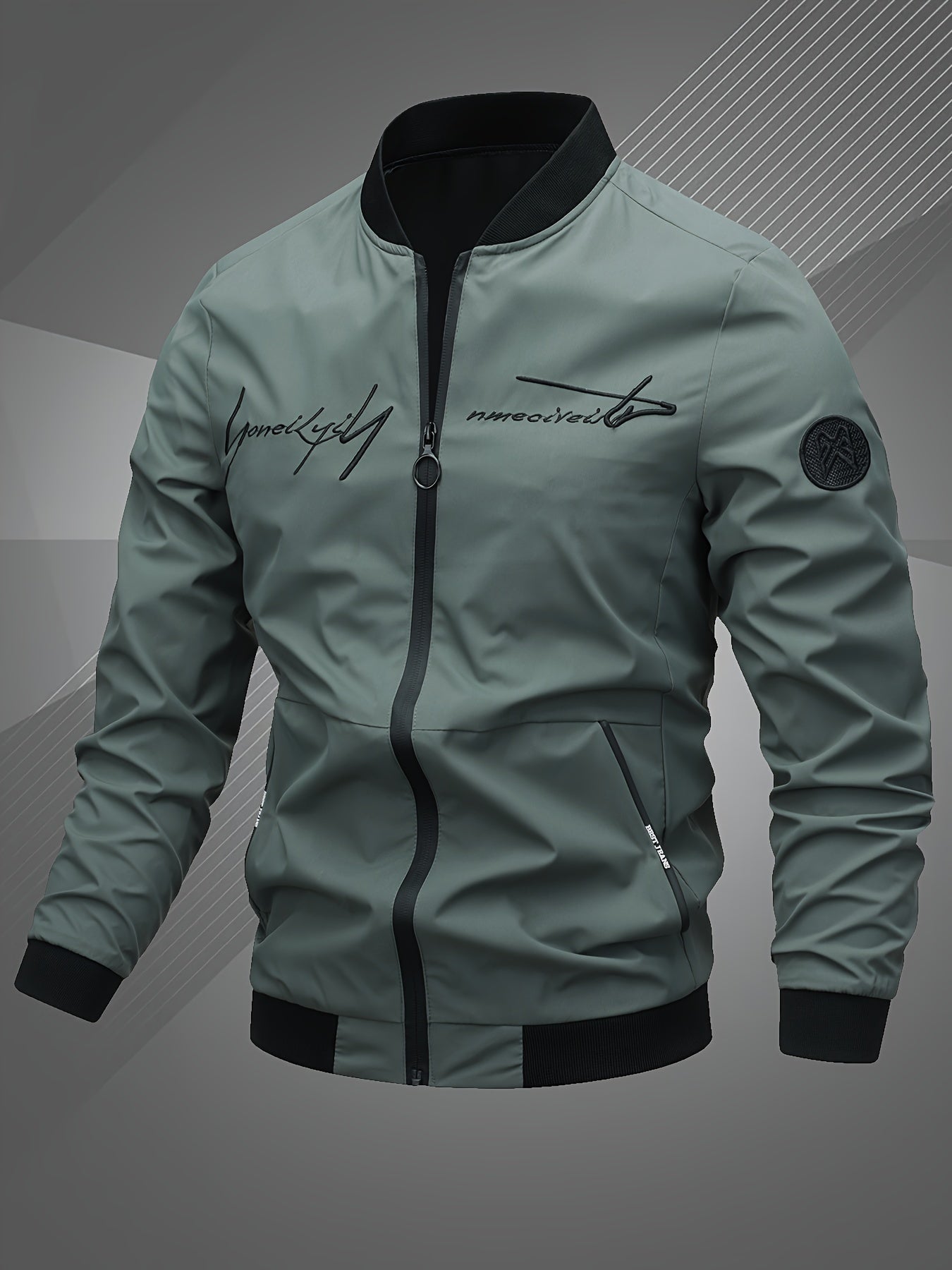 Men'S Letter Embroidered Casual Bomber Jacket