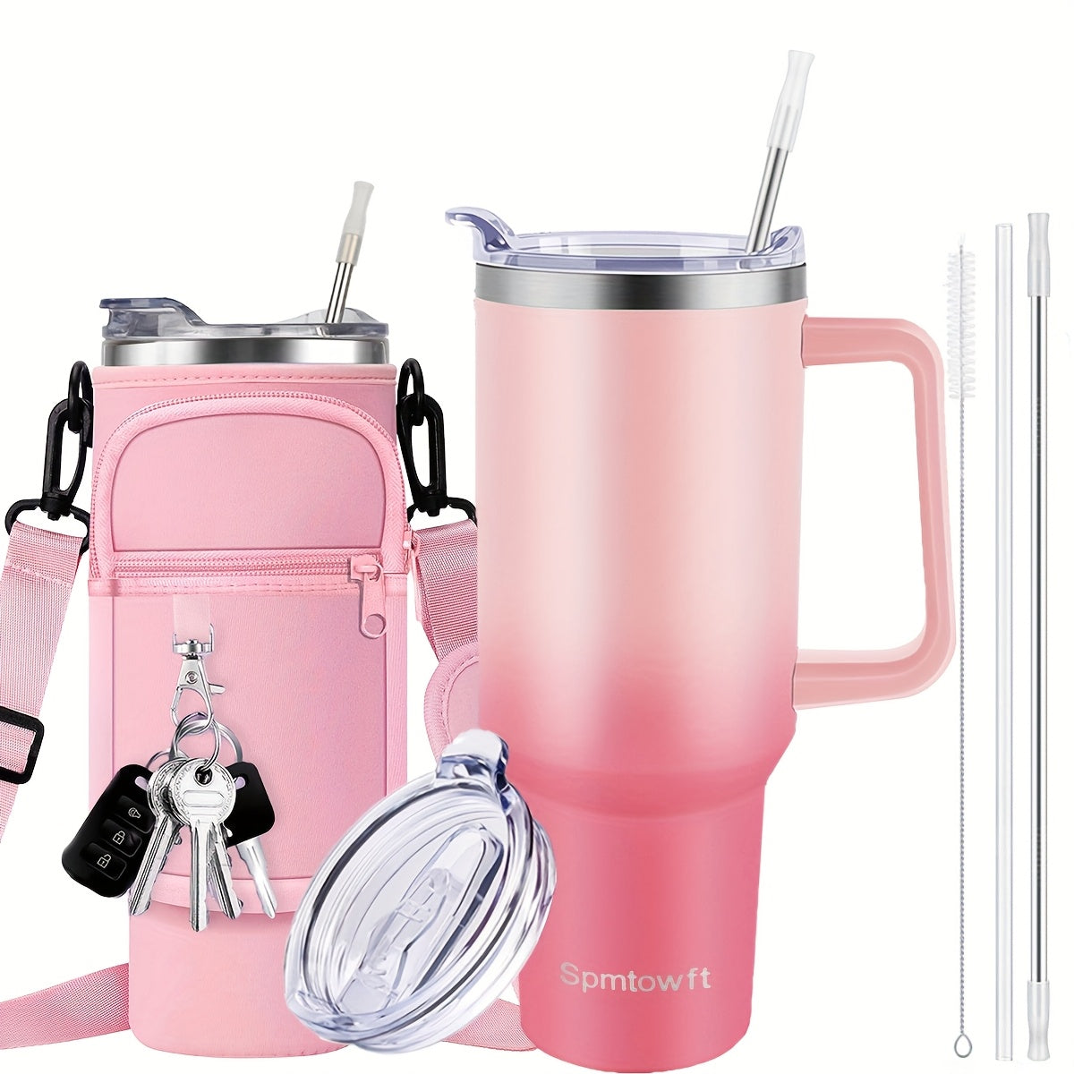 40oz Tumbler with Handle and Straw Lid& Carrier Bag, Durable Stainless Steel Travel Coffee Mug, Reusable Straw, Suitable For Hot And Cold Drinks, BPA-free Metal Water Bottles, Valentines Day Gifts, Wedding, Mens Gifts, Gifts
