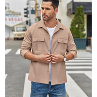 Men's Casual Shirt Jacket Linen Shacket Lightweight Work Coat Button Down Overshirt