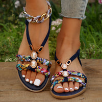 Chic Womens Ethnic Style Braided Sandals - Fashionable Slip-On Design for Outdoor Comfort - Handcrafted Flat Sandals with Cushioned Ease