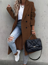 Double Breasted Simple Trench Coat, Casual Long Sleeve Outerwear, Women's Clothing