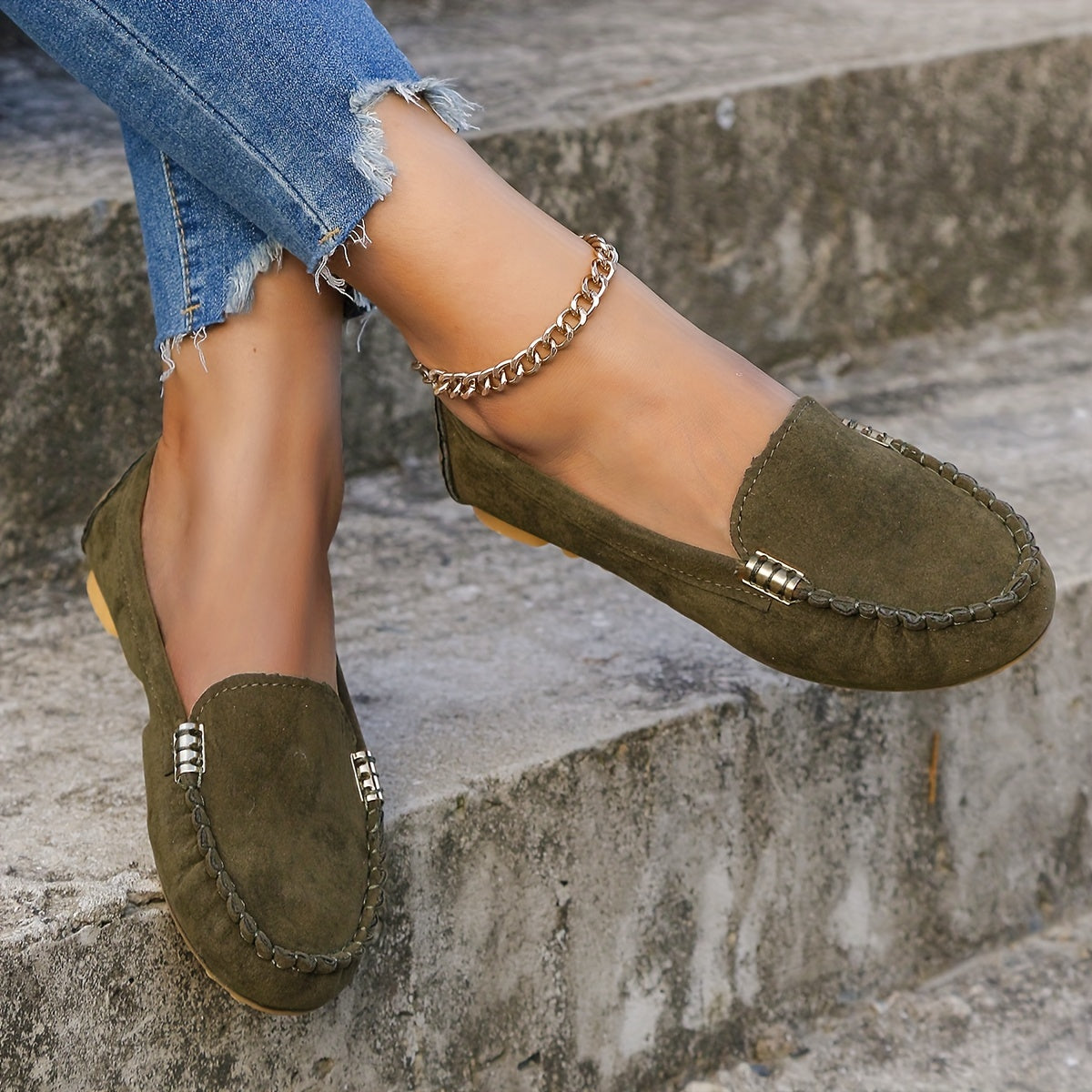 [Comfortable Loafers] Comfortable Round Toe Loafers | Women's Solid Slip On Shoes, Women's Footwear