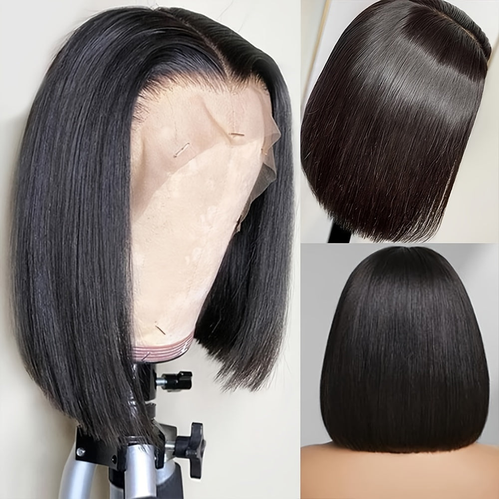 Glowing Short Bob Human Hair Wig - Super Dense 180% Volume with Seamless 13x4 Lace Front, Flawless Natural Hairline & Cute Baby Hair - Realistic and Irresistible