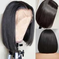 Glowing Short Bob Human Hair Wig - Super Dense 180% Volume with Seamless 13x4 Lace Front, Flawless Natural Hairline & Cute Baby Hair - Realistic and Irresistible