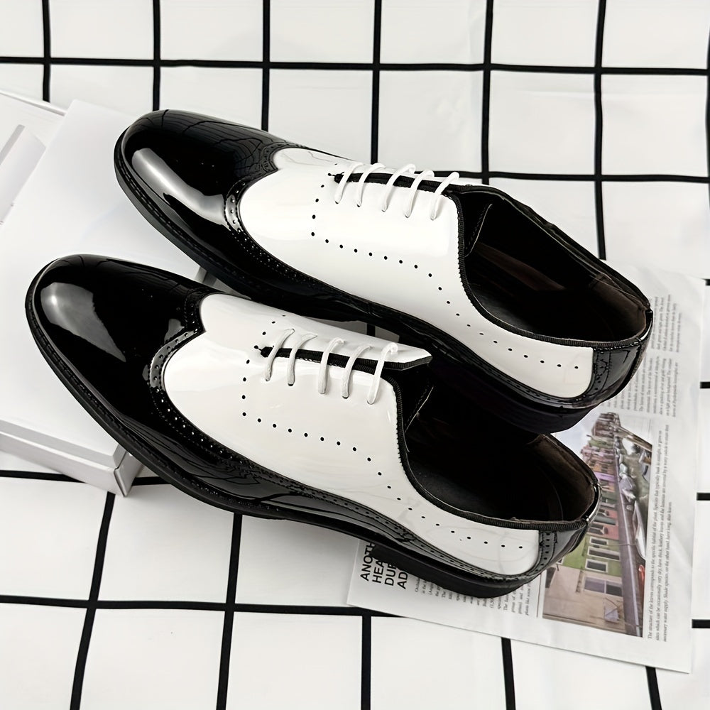 Men's Trendy Color Bock Wingtip Oxford Shoes, Comfy Non Slip Durable Lace Up Elegant Formal Shoes, Men's Footwear