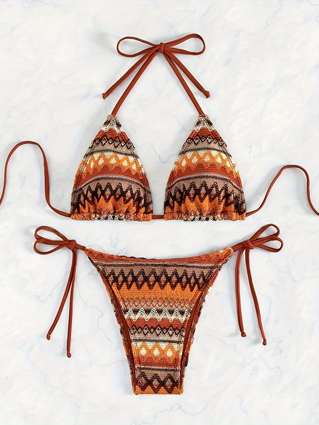 Bohemian Bikini Set, Adjustable Triangle Top With Tie Sides Bottoms, Summer Beach Swimwear, Women's Sexy Two Piece Bathing Suit